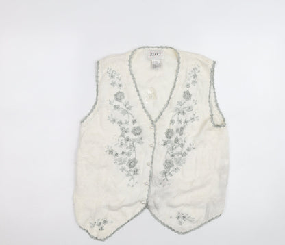 Jenny Womens Ivory Floral Embroidered Knit Vest Size L