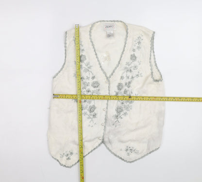 Jenny Womens Ivory Floral Embroidered Knit Vest Size L