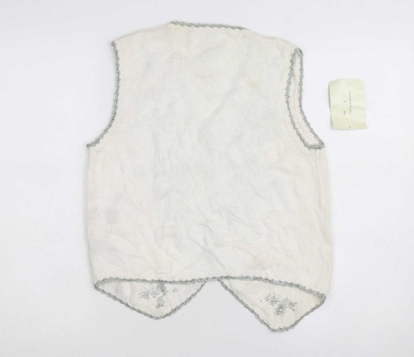 Jenny Womens Ivory Floral Embroidered Knit Vest Size L