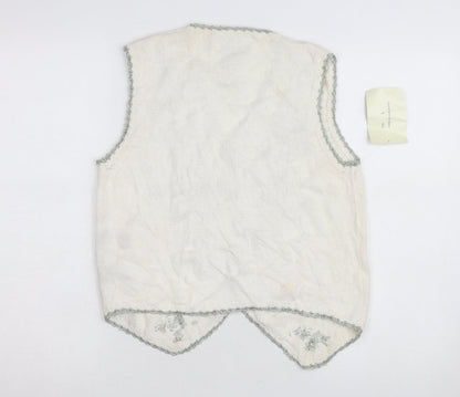 Jenny Womens Ivory Floral Embroidered Knit Vest Size L