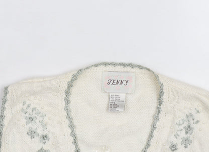 Jenny Womens Ivory Floral Embroidered Knit Vest Size L
