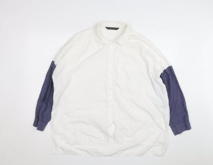 Zara Men White & Blue Colourblock Cotton Long Sleeve Shirt Size M