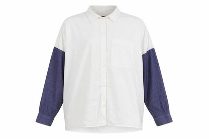 Zara Men White & Blue Colourblock Cotton Long Sleeve Shirt Size M