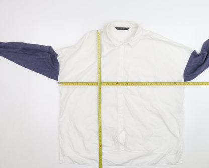 Zara Men White & Blue Colourblock Cotton Long Sleeve Shirt Size M