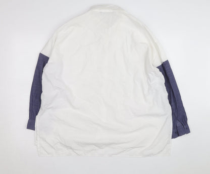 Zara Men White & Blue Colourblock Cotton Long Sleeve Shirt Size M