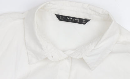 Zara Men White & Blue Colourblock Cotton Long Sleeve Shirt Size M