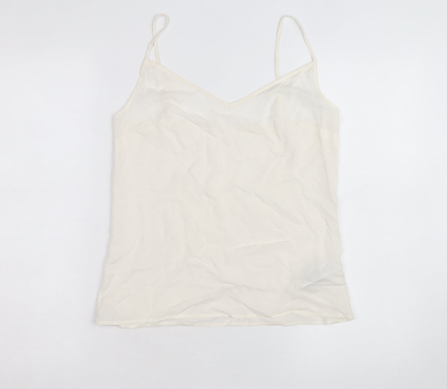 Jaeger Women Ivory Silk Camisole V-Neck Spaghetti Strap Size 8