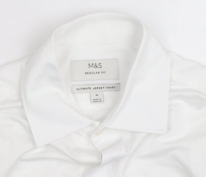 Marks and Spencer Men's White Regular Fit Ultimate Jersey Dress Shirt M