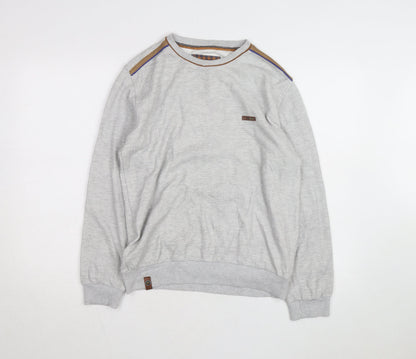 Marcostar Men's Grey Cotton Pullover Jumper L With Elbow Patches