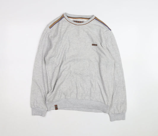 Marcostar Men's Grey Cotton Pullover Jumper L With Elbow Patches