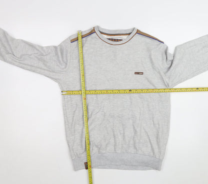 Marcostar Men's Grey Cotton Pullover Jumper L With Elbow Patches
