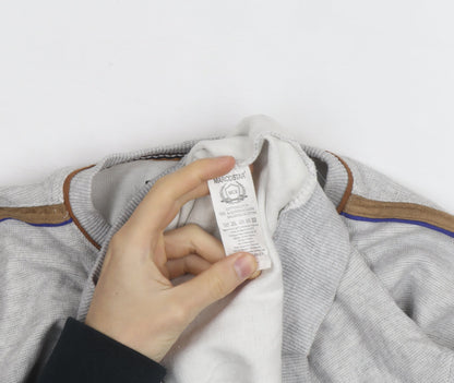 Marcostar Men's Grey Cotton Pullover Jumper L With Elbow Patches