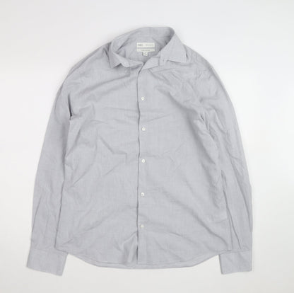 Marks and Spencer Men's Grey Regular Fit Pure Cotton Long Sleeve Shirt M