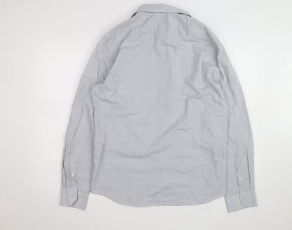 Marks and Spencer Men's Grey Regular Fit Pure Cotton Long Sleeve Shirt M