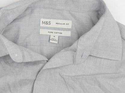 Marks and Spencer Men's Grey Regular Fit Pure Cotton Long Sleeve Shirt M
