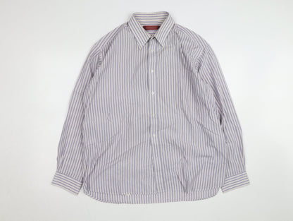 Greenwoods Men’s Blue Striped Long Sleeve Cotton Button-Up Shirt Size 16.5