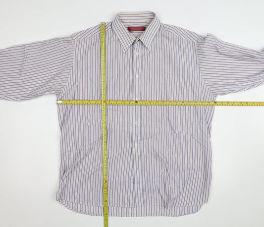 Greenwoods Men’s Blue Striped Long Sleeve Cotton Button-Up Shirt Size 16.5