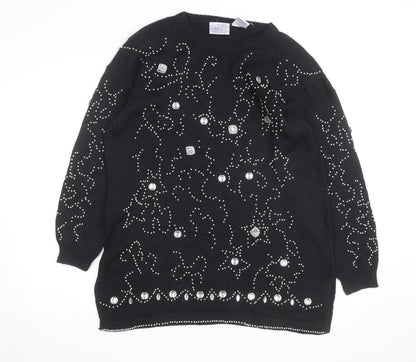 Midnight Blues Womens Black Beaded Rhinestone Knit Jumper M