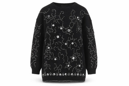 Midnight Blues Womens Black Beaded Rhinestone Knit Jumper M