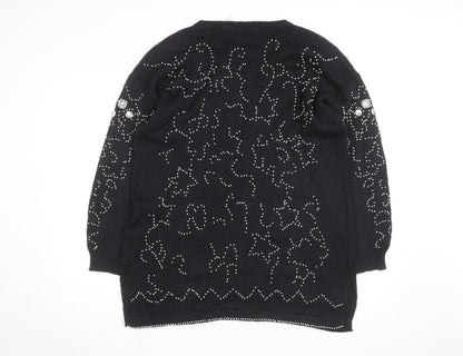 Midnight Blues Womens Black Beaded Rhinestone Knit Jumper M