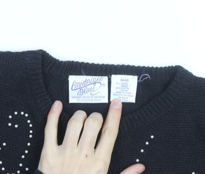 Midnight Blues Womens Black Beaded Rhinestone Knit Jumper M