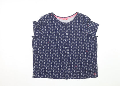 Joules Womens Blue Anchor Print Button-Up Cotton Top UK 16