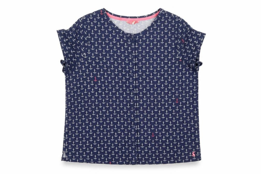 Joules Womens Blue Anchor Print Button-Up Cotton Top UK 16