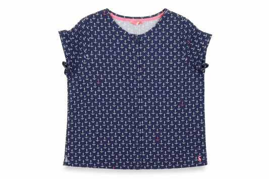 Joules Womens Blue Anchor Print Button-Up Cotton Top UK 16