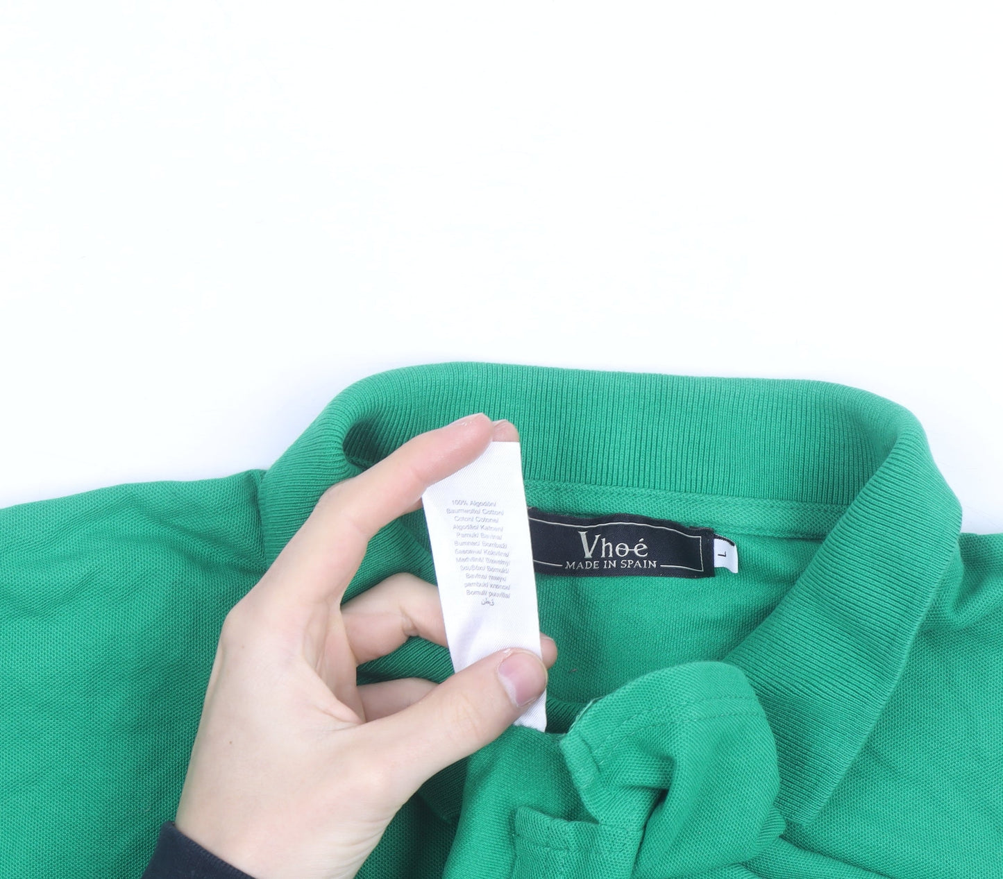 Vhoe Men Green Short Sleeve Classic Fit Cotton Polo Shirt L