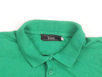 Vhoe Men Green Short Sleeve Classic Fit Cotton Polo Shirt L