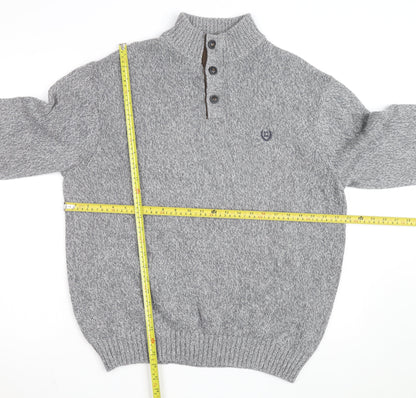 Chaps Men's Grey XL Henley Knit Jumper with Suede Elbow Patches
