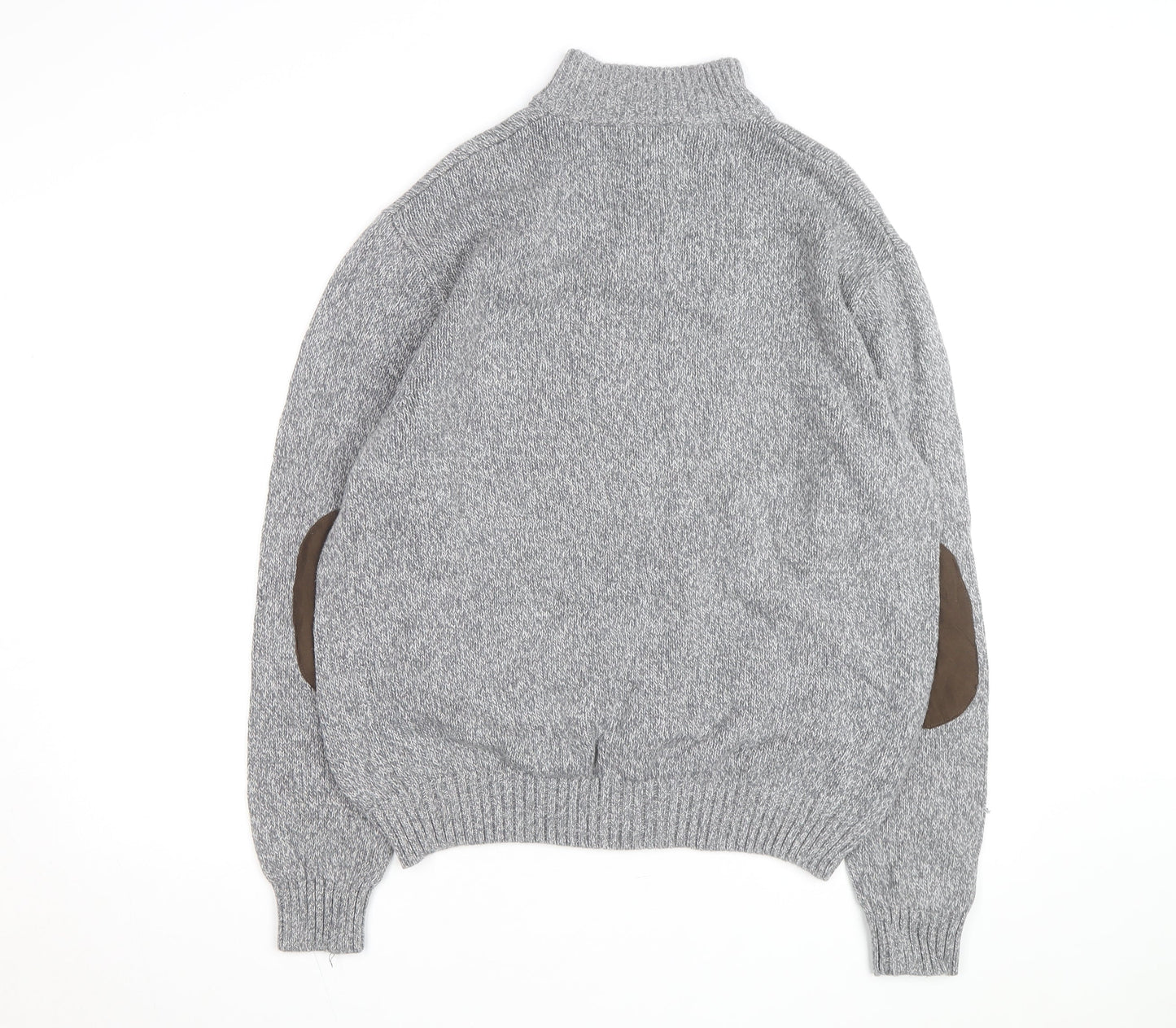 Chaps Men's Grey XL Henley Knit Jumper with Suede Elbow Patches