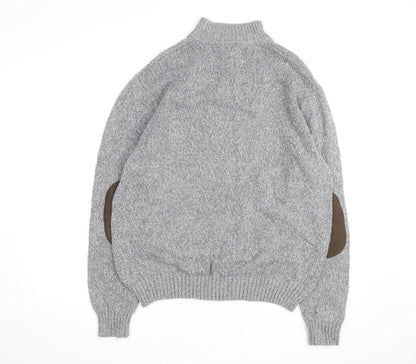Chaps Men's Grey XL Henley Knit Jumper with Suede Elbow Patches