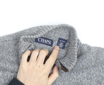 Chaps Men's Grey XL Henley Knit Jumper with Suede Elbow Patches