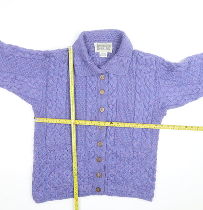 Aran Sweater Market Womens Purple Merino Wool Cable Knit Cardigan S