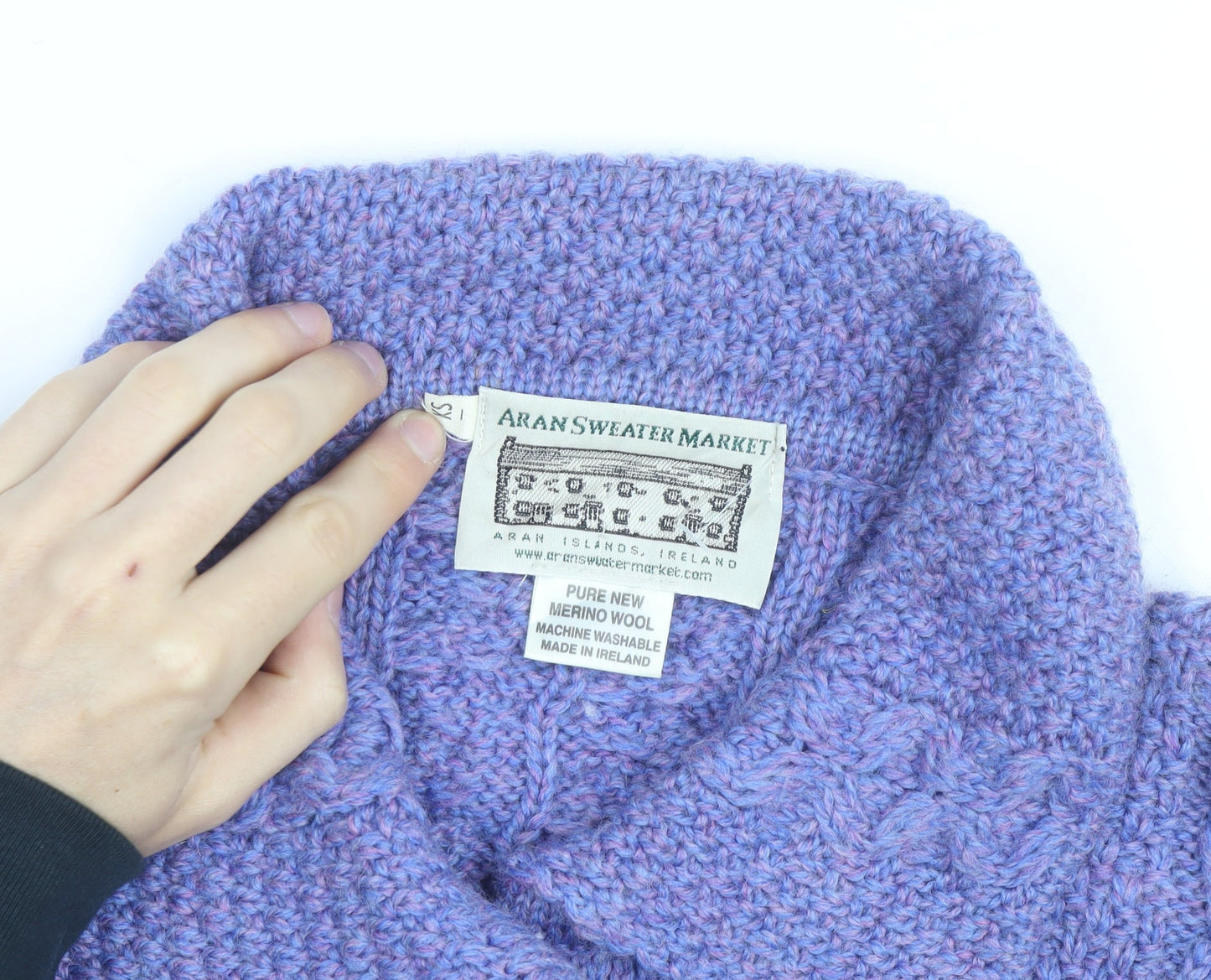 Aran Sweater Market Womens Purple Merino Wool Cable Knit Cardigan S