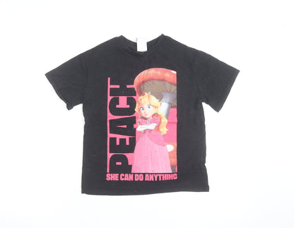 Next Girls Black Super Mario Princess Peach Graphic Cotton T-Shirt 6 Years