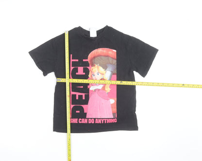 Next Girls Black Super Mario Princess Peach Graphic Cotton T-Shirt 6 Years