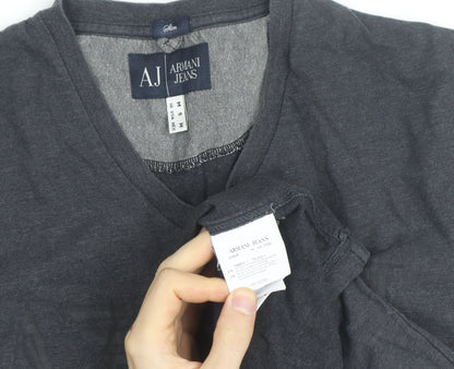 Armani Jeans Men's Grey Slim Fit V-Neck Short Sleeve T-Shirt M