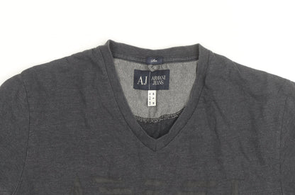 Armani Jeans Men's Grey Slim Fit V-Neck Short Sleeve T-Shirt M
