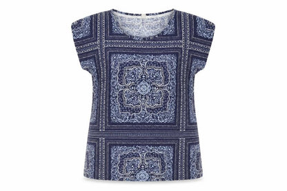 White Stuff Women Blue Geometric Cotton Tunic Blouse Size 14