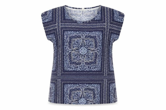 White Stuff Women Blue Geometric Cotton Tunic Blouse Size 14
