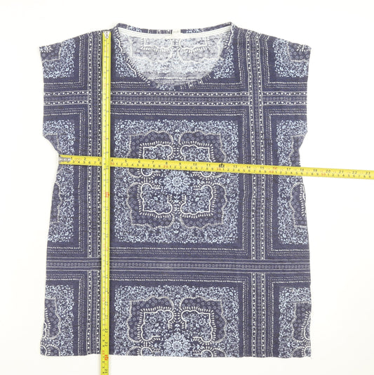 White Stuff Women Blue Geometric Cotton Tunic Blouse Size 14