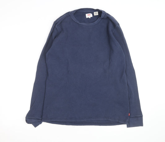 Levi's Men's Blue Waffle-Knit Cotton Jumper Size S