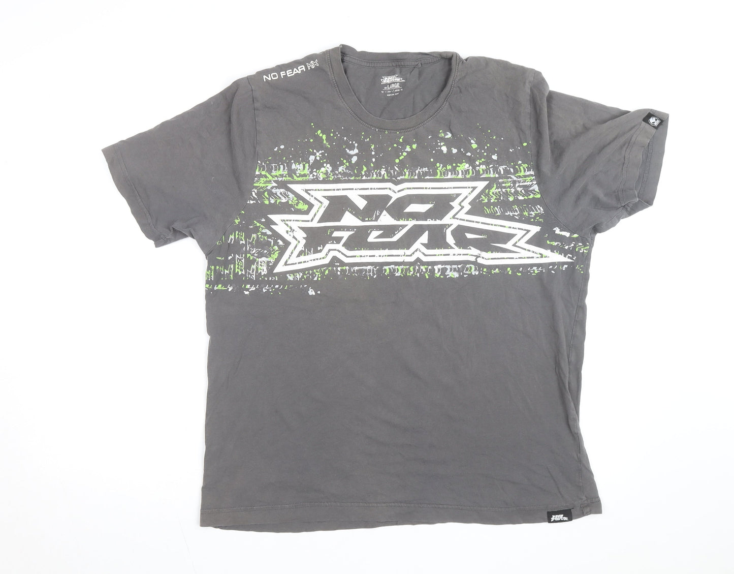 No Fear Men's Grey Graphic Cotton T-Shirt Size L