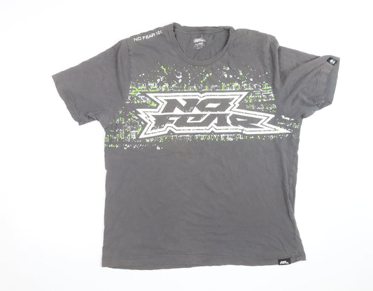 No Fear Men's Grey Graphic Cotton T-Shirt Size L