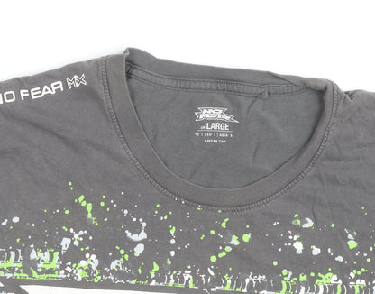 No Fear Men's Grey Graphic Cotton T-Shirt Size L
