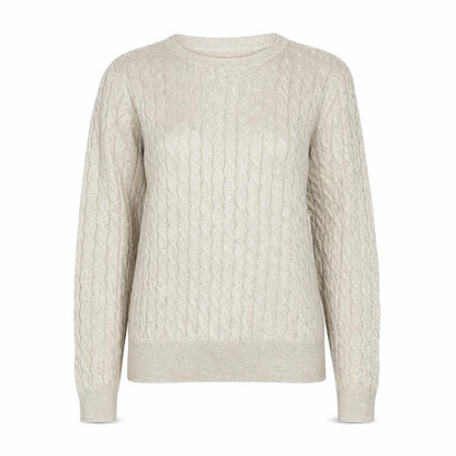 Talbots Women Beige Cable-Knit Crew Neck Jumper Medium