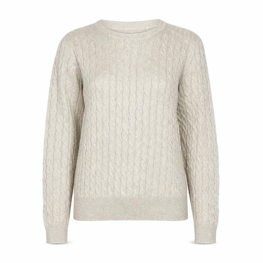 Talbots Women Beige Cable-Knit Crew Neck Jumper Medium