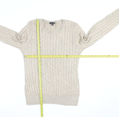 Talbots Women Beige Cable-Knit Crew Neck Jumper Medium